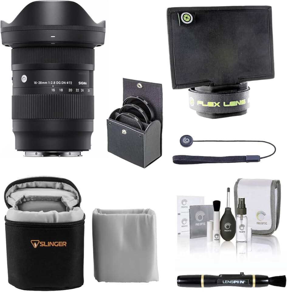 Sigma 16-28mm f/2.8 DG DN Contemporary Lens for Sony E, Bundle with ProOptic 72mm Filter Kit, Lens Shade, Soft Lens Case, Lens Cleaner, Cleaning Kit, Universal Lens Cap Tether
