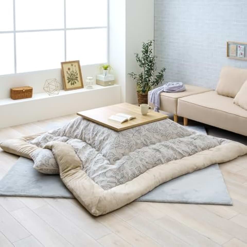 IKEHIKO Kotatsu Futon Comforter, Fluffy Premium Cotton Flannel, Kotatsu Square Rectangle Shape White Blanket Heater Table, Japanese Futon Craftsman, Made in Japan 2612 (205×285cm)