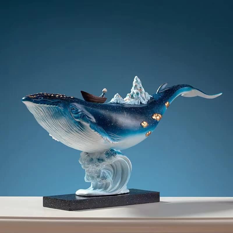 Creative Whale Ornaments Home Decoration Resin, Light Luxury Decorations, Housewarming Gifts, Ocean Theme Diorama, Whale Decoration, Whale Epoxy Craft Ornaments Accessories (54x26x20 cm, Blue)