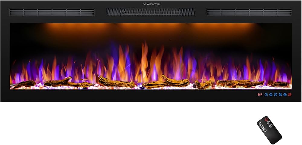 45inch Linear Electric Fireplace, Recessed & Wall Mounted Fireplace Inserts Electric Heater with Ultra Narrow Bezel, Multiple Flame Effect, Ideal Home Decoration, 750W/1500W, Blackk