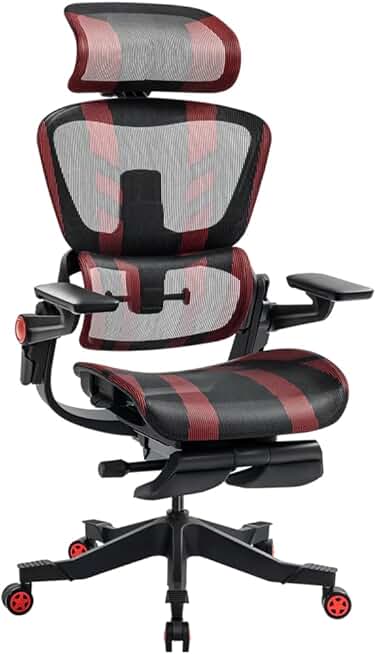HINOMI H1 Pro V2 Ergonomic Gaming Chair with Footrest - Home Office Desk Chair with Lumbar Support, Mesh Office Chair with Headrest, Comfy Computer Chair with Back Support (Red, Standard)