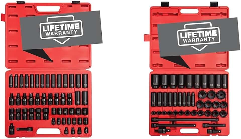 SUNEX TOOLS 3351, 3/8 Inch Drive Impact Socket Set, 51-Piece, Metric, 7mm - 22mm & 43-Piece Sunex 1/2-Inch Drive Master Impact Socket Set, SAE 3/8-Inch to 1-1/2-Inch, Cr-Mo Steel, Heavy Duty