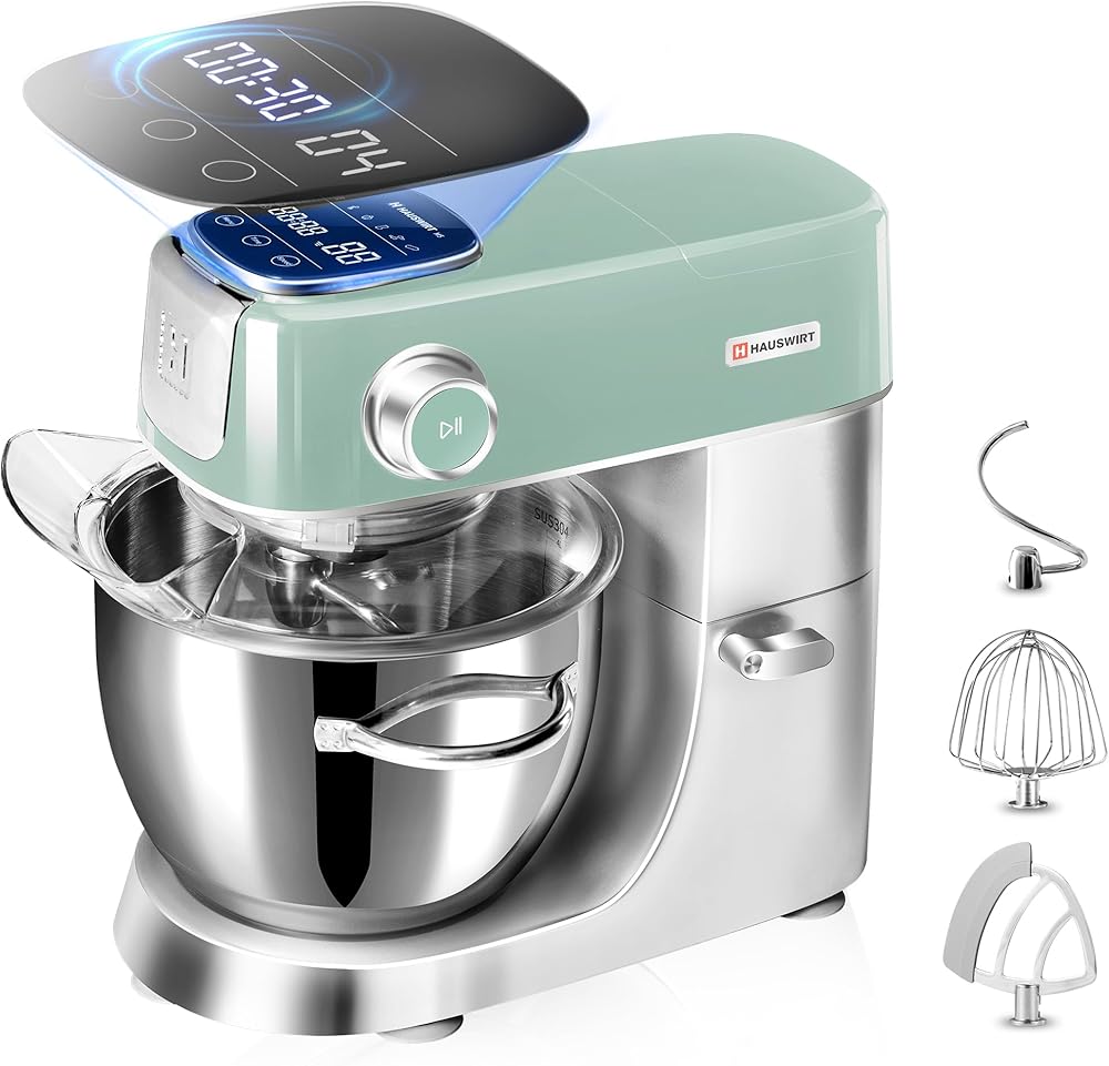 Hauswirt High-End Smart Stand Mixer M5, LED Touchscreen Mixers Kitchen Electric Stand Mixer with 5 Preset Menus, 5.3Qt Dough Mixer, 11speeds Kitchen Mixer with Egg Whisk, Dough Hook, Beater, Green