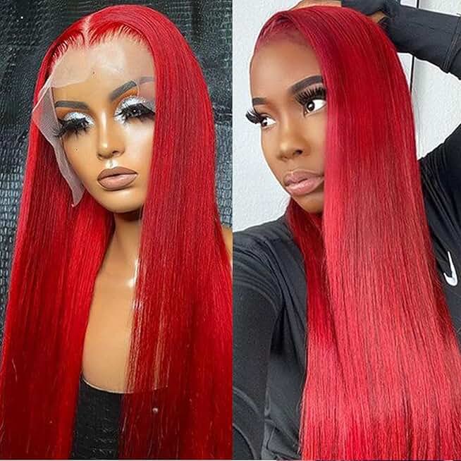 Red Hair 13x4 Lace Frontal Wig Real Human Hair Long Straight Pre Plucked with Baby Hair Glueless Transparent Swiss Lace 180 Density Wigs for Women 32 Inch