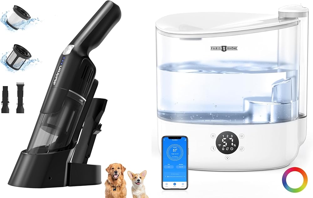 Aspiron Cordless Handheld Vacuum and 6L Smart Humidifiers for Bedroom Large Room Home