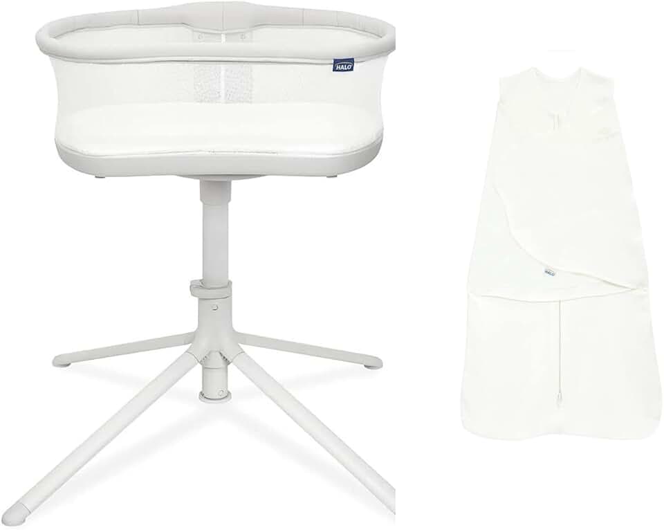 HALO 3.0 BassiNest Swivel Sleeper and 100% Cotton Sleepsack Swaddle, Cream, Small (Bundle)