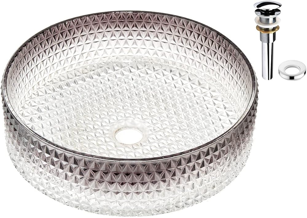 SKY Diamond Crystal Glass Vessel Sink Top Mount Sinks Above Countertop | Vanity Countertop Sink Bowl with Pop Up Drain |FW-LA303