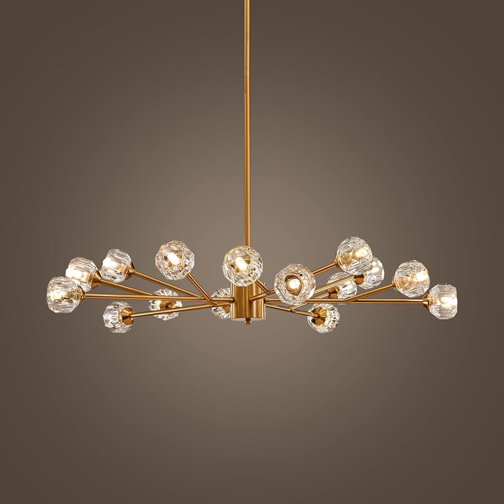 AGV LIGHTING CH006 K9 Crystal Chandelier, Modern Style Sputnik Chandelier for Living Space, 15-Lights, D35 x H6, Adjustable Haning Rod Max 39