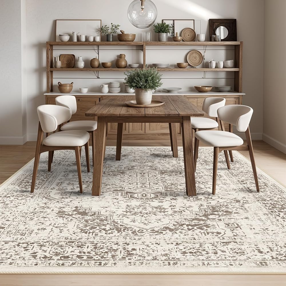 9x12 Washable Distressed Area Rugs: Living Room Bedroom Kitchen Vintage Faded Rug Non-Slip Thin Ultra Soft Livingroom Laundry Carpets