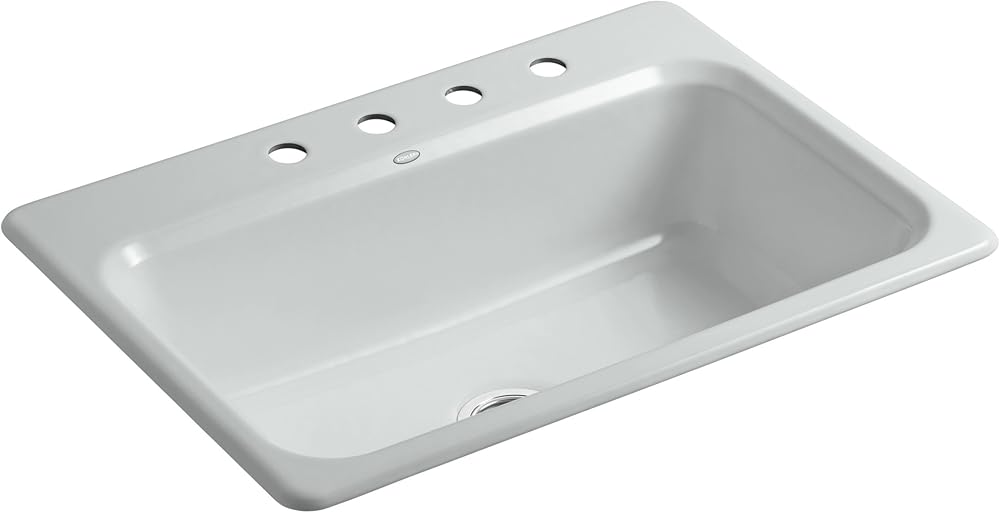 Kohler K-5832-4-95 Bakersfield Self-Rimming Kitchen Sink with Four-Hole Faucet Drilling, Ice Grey