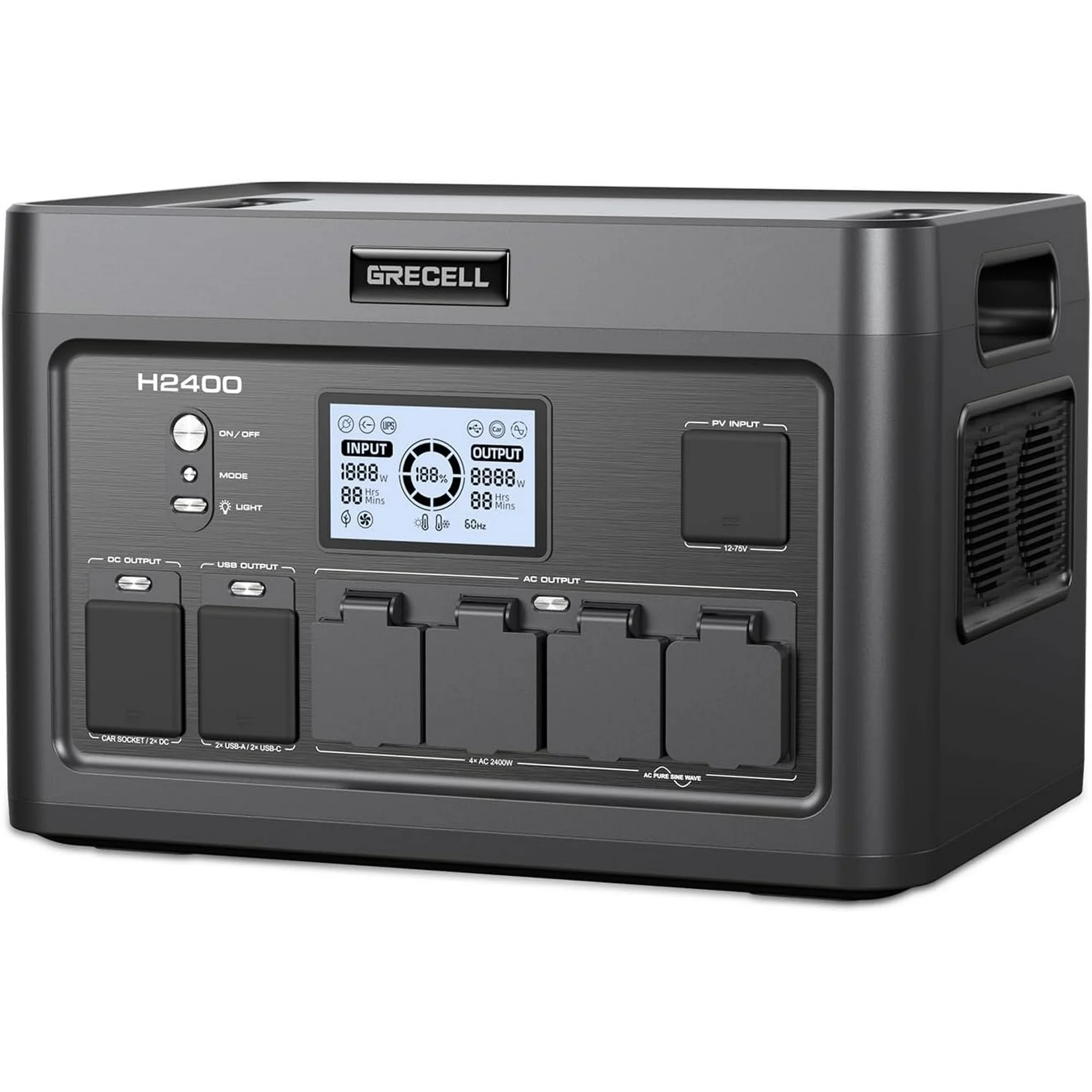 GRECELL Portable Power Station 2400W, 1843Wh LiFePO4 Solar Generator UPS Home Battery Backup Power w/4 2400W AC Outlets (4800W Peak),2 PD100W, 2Hrs Fast Charging Charger for Outdoor Camping