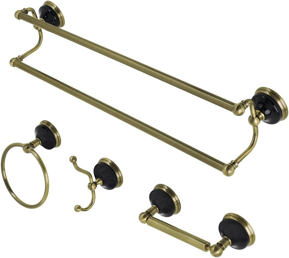 Kingston Brass BAK9113478AB Water Onyx Bathroom Hardware Set, Antique Brass