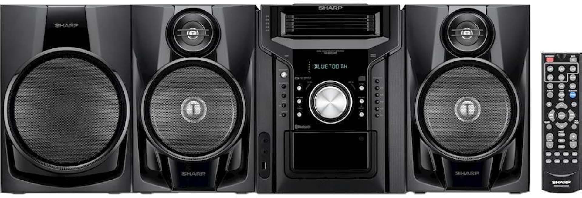 Sharp Bluetooth 350-Watt All-in-One Hi-Fi Audio Stereo Sound System with 5-Disc Multi-Play CD Changer, Cassette Deck, AM/FM Radio Tuner, Remote Control Plus 6ft Kubicle Aux Cable Bundle