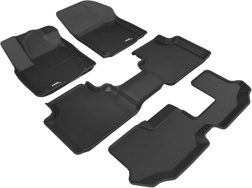 3D MAXpider Custom Fit Kagu Floor Mat (Black) Compatible with Volkswagen Atlas 7-Seat 2018-2024 - Full Set