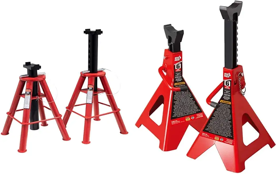 Sunex 1310 10-Ton Medium Height Pin Type Jack Stands, Pair & Big RED T46002A Torin Steel Jack Stands: Double Locking, 6 Ton (12,000 lb) Capacity, Red, 1 Pair