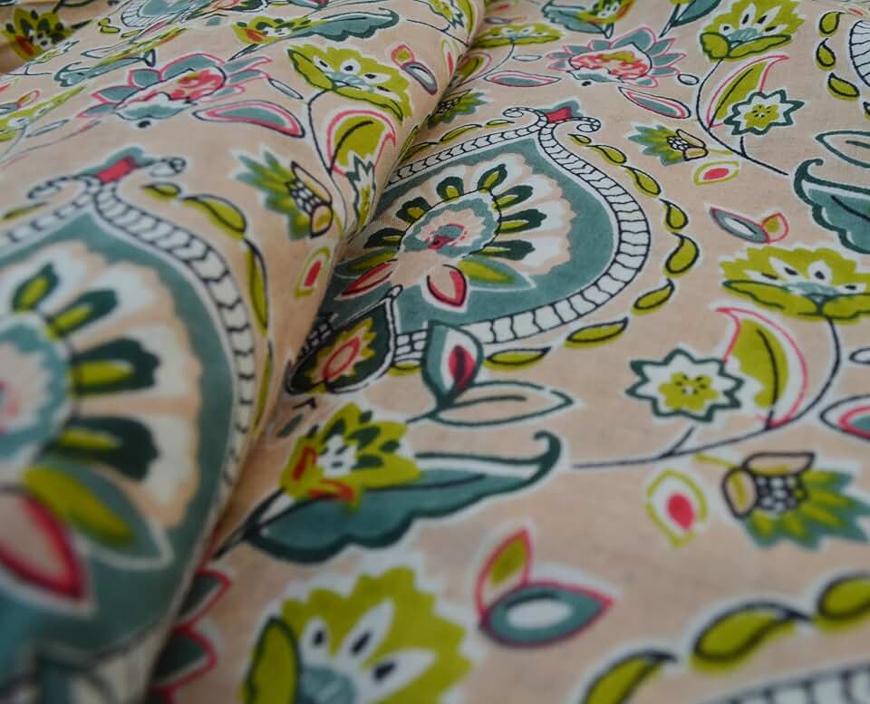 Scrren Print Dressmaking by The Yard Fabric 100% Cotton Floral Print Fabric for Sewing Crafting Ethnic Running Natural Dye Sanganeri Indian Fabric by The Yard 527 (50 Yard pre Cut)