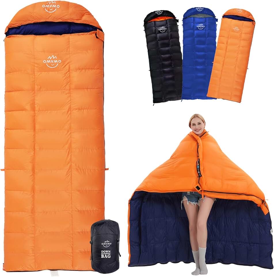 -10°F 0°F Goose Down Sleeping Bag for Adults,800 Fill Power,Ultralight Wearable 4 Season Cold Weather Rectangle Sleeping Bag for Camping Hiking,Can be Used as a Down Blanket or Cloak