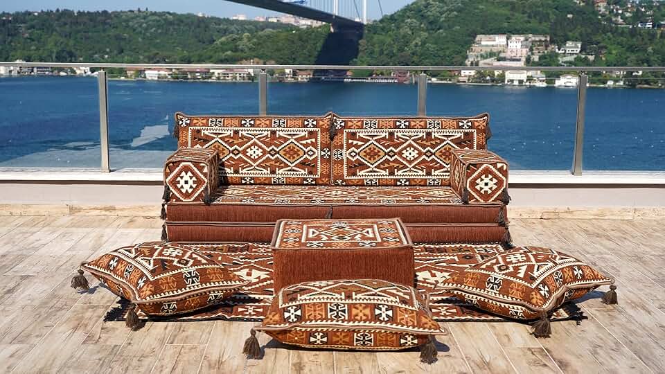 Moroccan Floor Seating Set, Arabic Majlis, Arabic Floor Couch, Oriental Cushion, Moroccan Cushion, Ethnic Floor Cushion, Sofa Covers (Sofa Full Set, 8'' Thickness (20 cm))