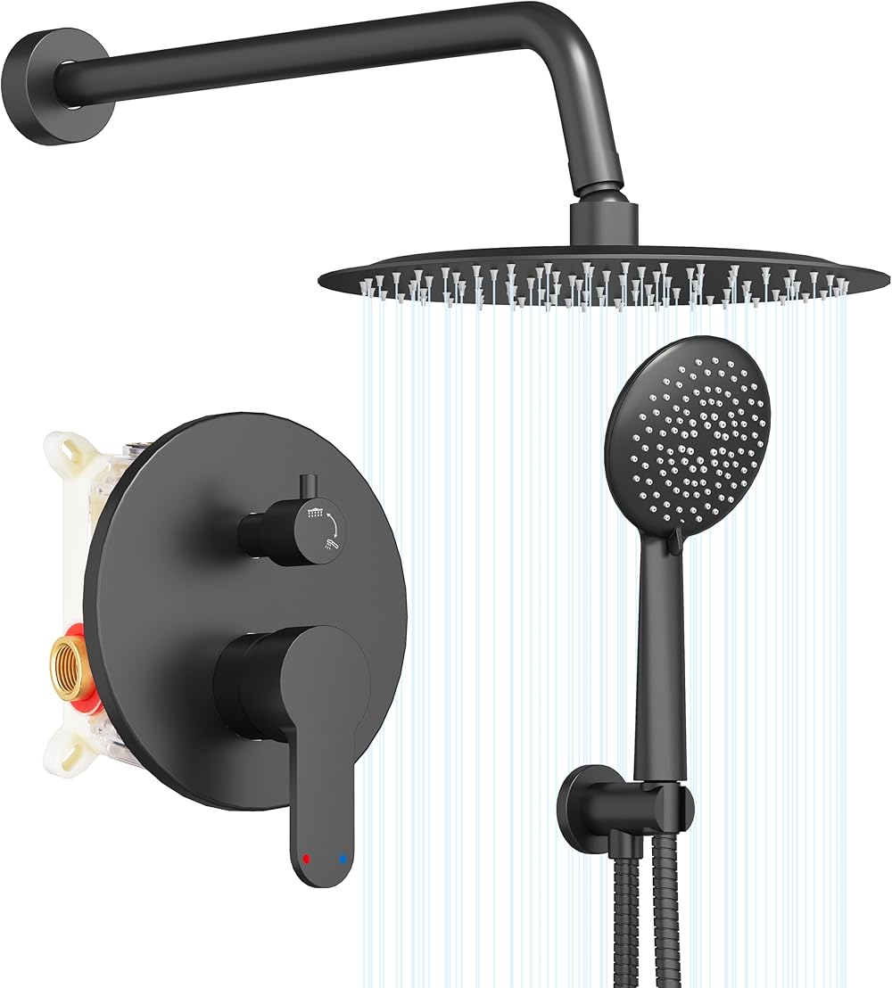 Gabrylly Shower System Black, Wall Mounted Shower Faucet Set for Bathroom with High Pressure 10