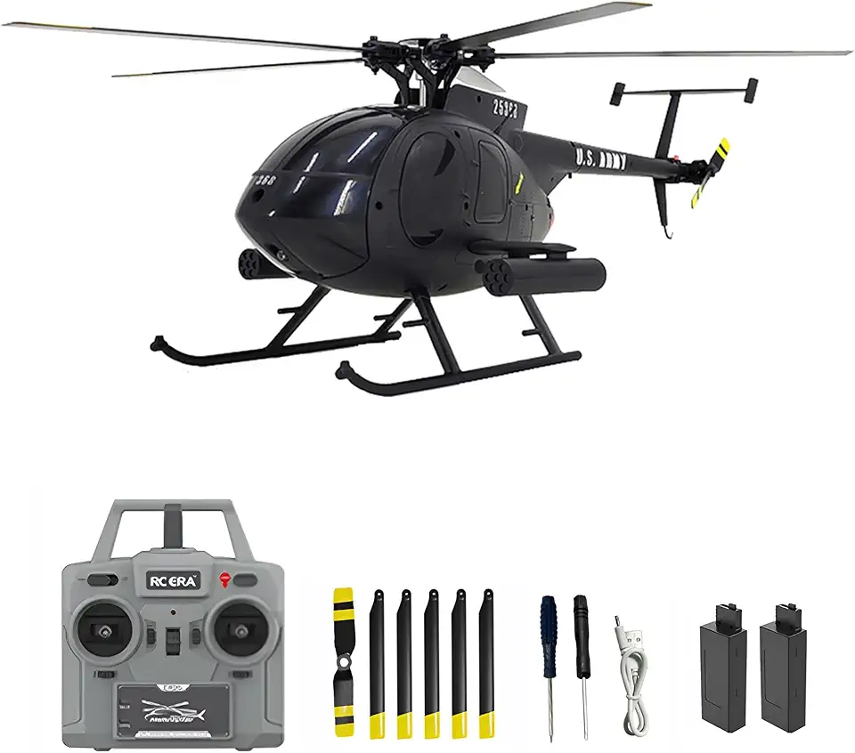 Remote Control Helicopter, C189 MD500 RC Helicopter Model, 1/28 Scale 4CH Single-Rotor Helicopter with 6-Axis Gyro and Brushless Motor, 2.4GHz RC Aircraft for Adults, 2 Batteries (Black)