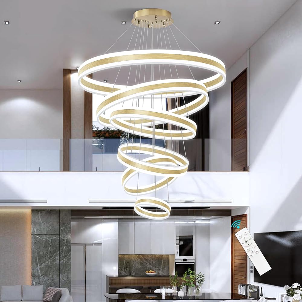 Modern LED Chandelier Large Contemporary Chandeliers for Foyer Ring High Ceiling Chandeliers for Living Room Entrance Staircase