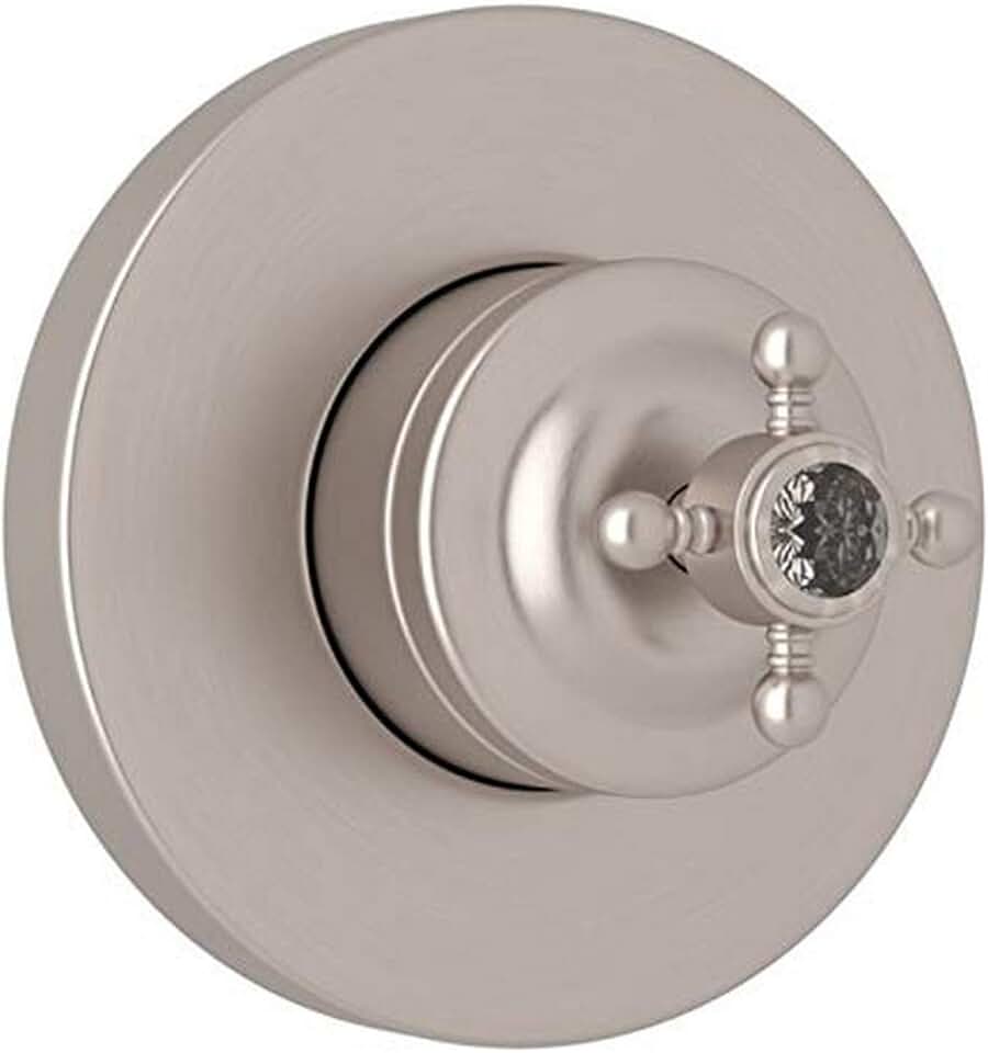 Rohl A2700NXCSTNTO Kit Trim Package for Country Bath Four Port Three Direction Diverter Trim Only New Style with Crystal Cross Handle and Sleeve, Satin Nickel