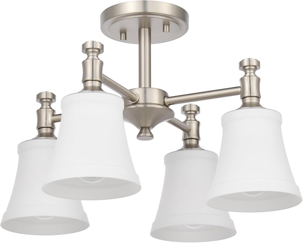 Semi Flush Mount Ceiling Light, Brushed Nickel Kitchen Lighting Fixtures with Opal Glass Shade, Hallway Light Fixtures Ceiling Mount for Dining room, Living room, Bedroom, Foyer