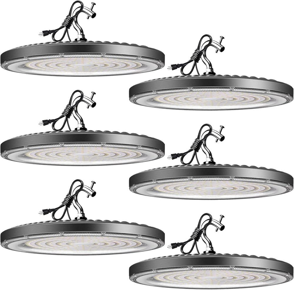 Upgrade 6Pack 200W LED High Bay Light for Barn/Shop, 5000K High Bay LED Light, 3.3ft UL Cable with Plug Commercial Bay Lighting for Warehouse/Workshop-ETL Listed