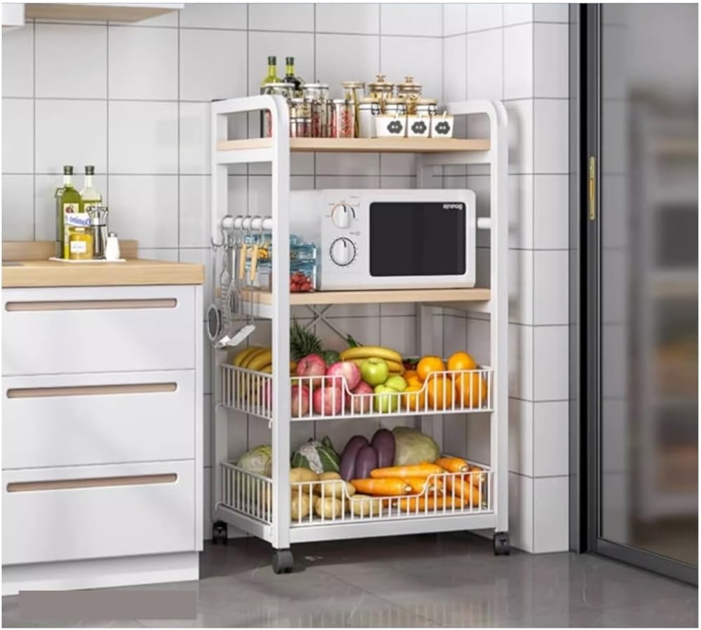 Microwave Oven Rack Microwave Stand Kitchen Baker Rack Utility Storage Shelf Microwave Stand Industrial Microwave Oven Stand For Spices Microwave Shelf Microwave Rack (Color : Bianco, Size : 4-Tiers