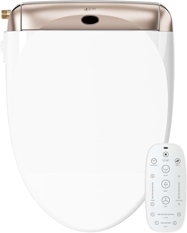 LEIVI Smart Bidet Toilet Seat with Wireless Remote and Side Panel, Multiple Spray Modes, Adjustable Heated Seat, Warm Water and Air Dryer, Auto LED Nightlight, Elongated
