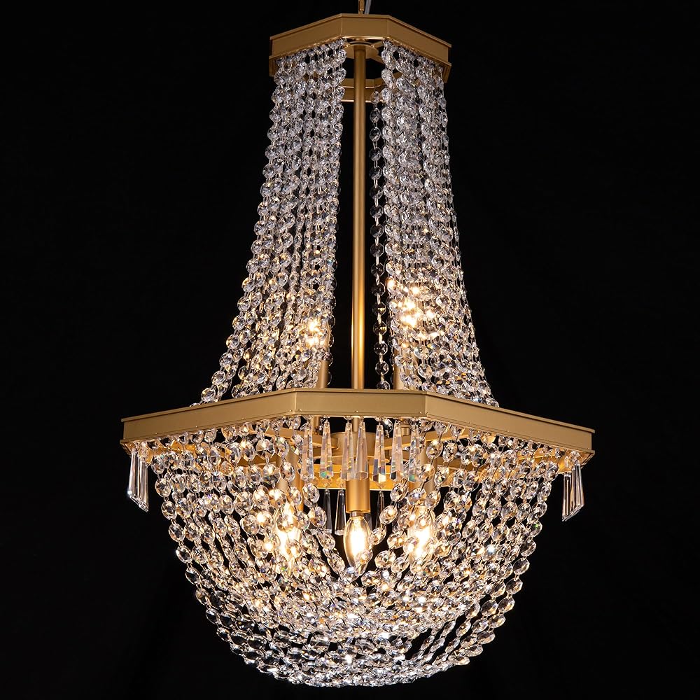 TOCHIC Gold Crystal Chandeliers, French Empire Chandeliers for Dining Living Room, Modern Farmhouse Chandelier Ceiling Light Fixture for Kitchen Bedroom Bathroom Foyer Entryway 20