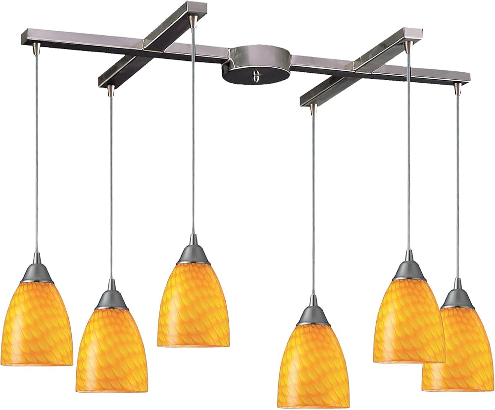 Elk 416-6CN 6-Light Pendant in Satin Nickel and Canary Glass