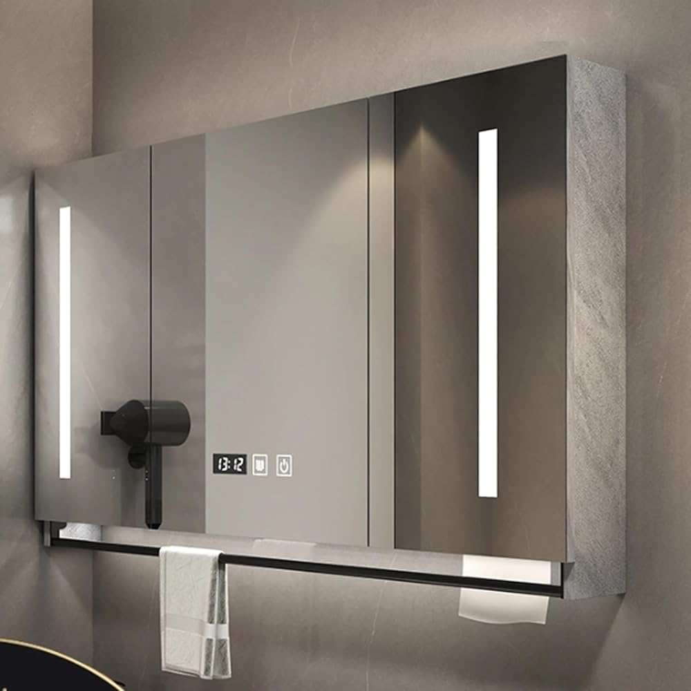 Smart medicine cabinet with mirror and led lights,bathroom vanity mirror with storage,One-click defogging,Rectangular Medicine Cabinets with Towels Bar,Medicine Cabinet Wall Mounted Touch Switch ( Col