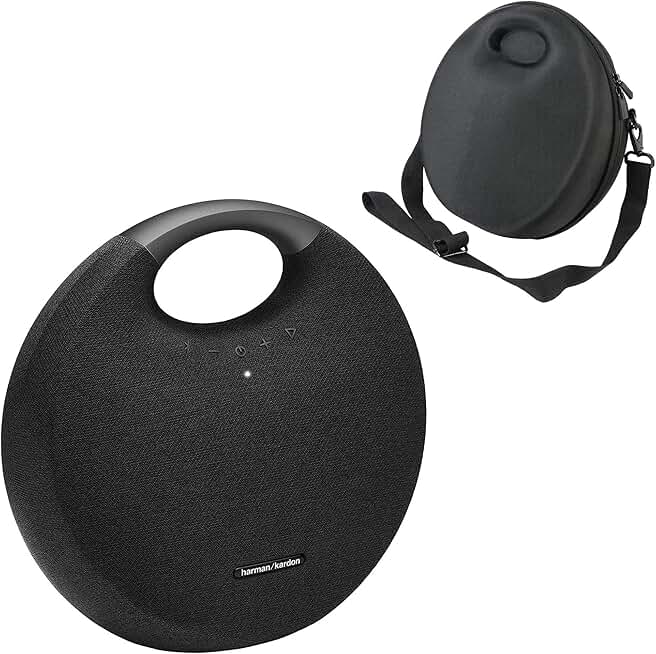 Harman Kardon Onyx Studio 6 Wireless Bluetooth Speaker - IPX7 Waterproof Extra Bass Sound System with Rechargeable Battery, Built-in Microphone, Hard Travel Case Bag Included - Black