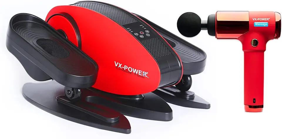 VX-Power Seated Elliptical Bike Pedal Exerciser for Leg Workout with Mini Massage Gun Deep Tissue Percussion for Pain Relief Device – Bundle