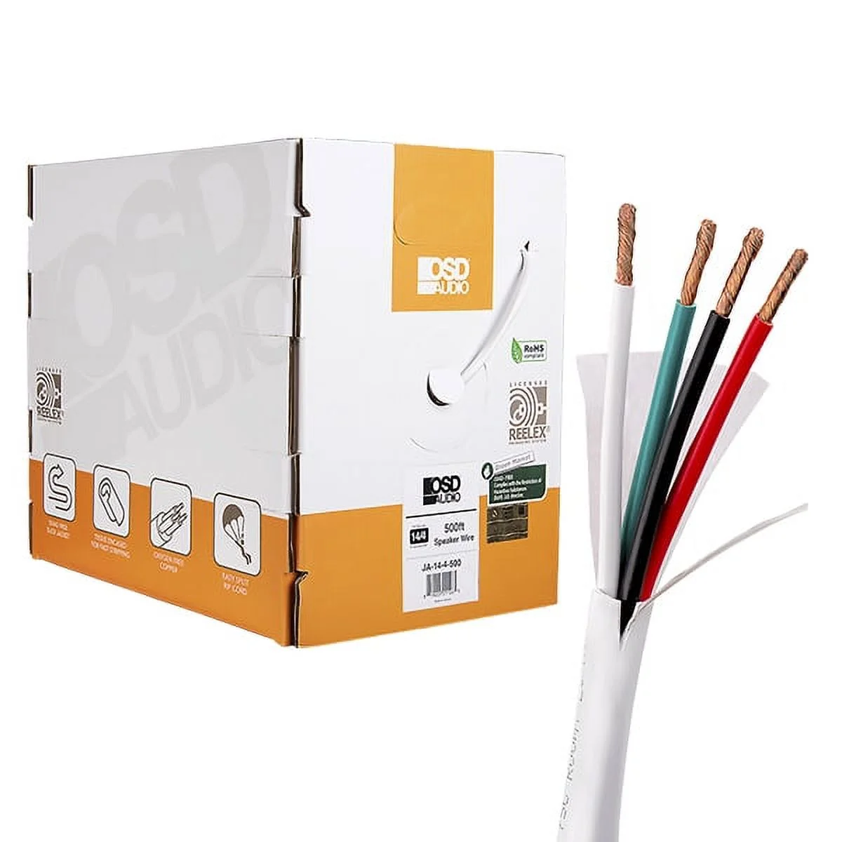 OSD 16/4 Speaker Wire Outdoor Rated CL2/CL3 In Wall Direct Burial Oxygen Free, White 500ft