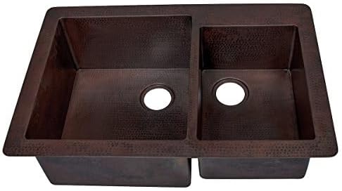 GUADALAJARA 60/40 Split Copper Kitchen Sink, Antique