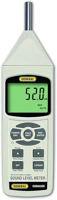 General Tools DSM403SD Sound Level Meter with Data Logging SD Card, Class 1 Sound