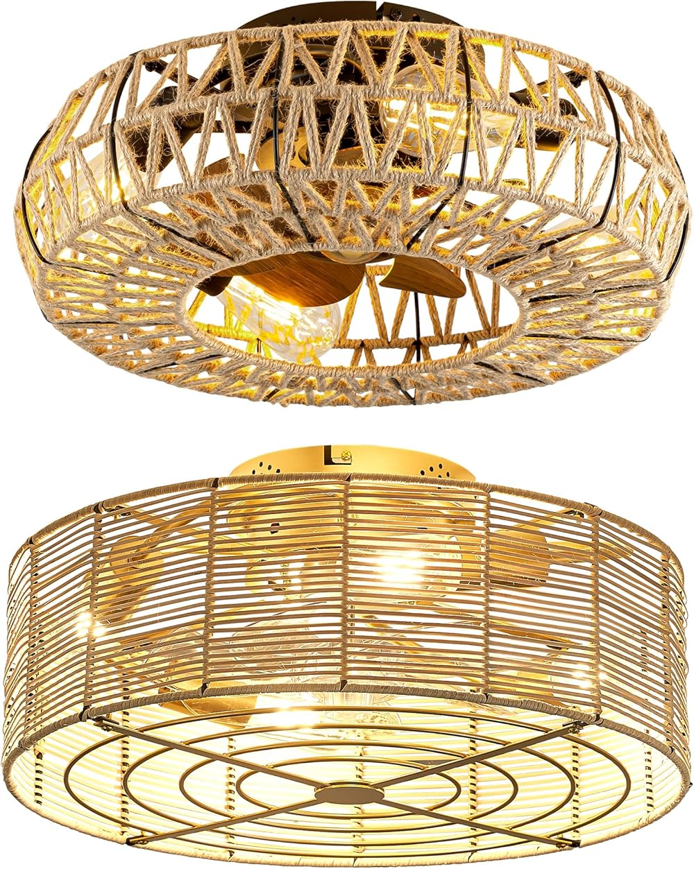 2Pack Caged Boho Ceiling Fans With Lights Flush Mount And Remote Control,Low Profile,Fandelier,20