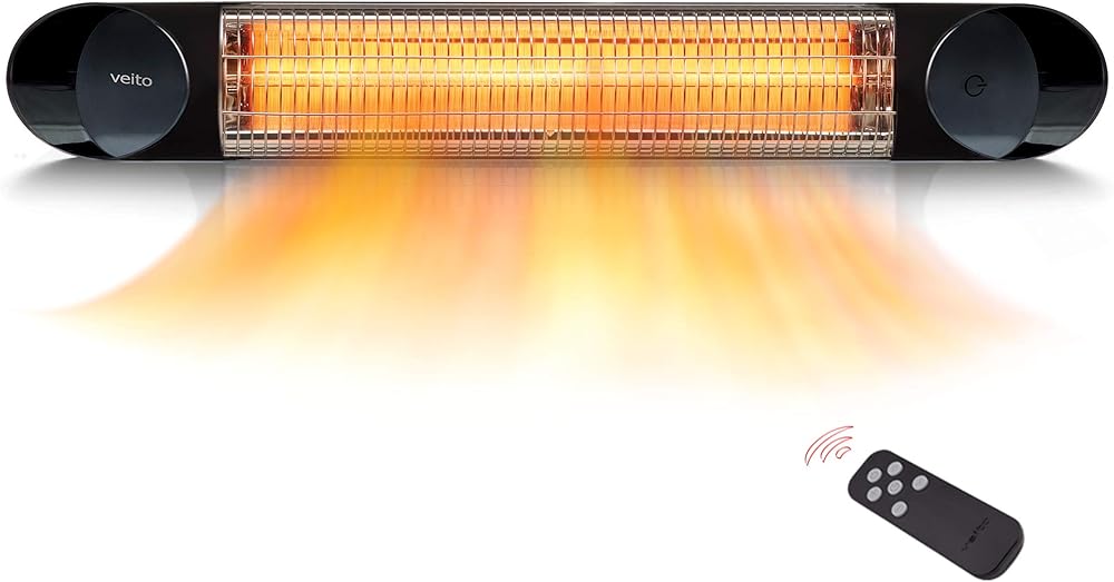 Electric Patio Heater – Infrared Heater Outdoor and Indoor Use – 1500W Veito Wall Mount Heater with Remote (Black)