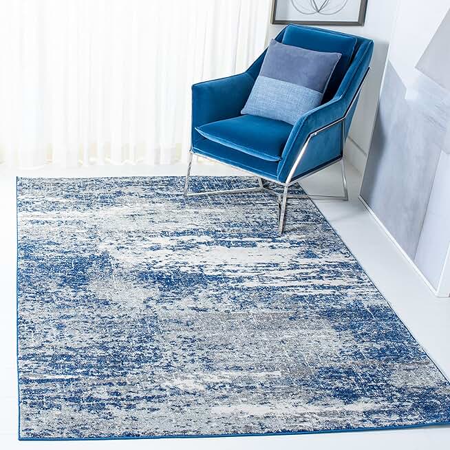 SAFAVIEH Evoke Collection 8' x 10' Dark Blue/Grey EVK272L Modern Abstract Non-Shedding Living Room Dining Bedroom Area Rug