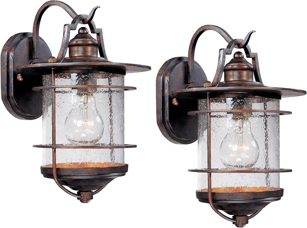 Casa Mirada Rustic Industrial Farmhouse Outdoor Wall Light Fixtures Set of 2 Vintage Bronze Lantern Frame 12