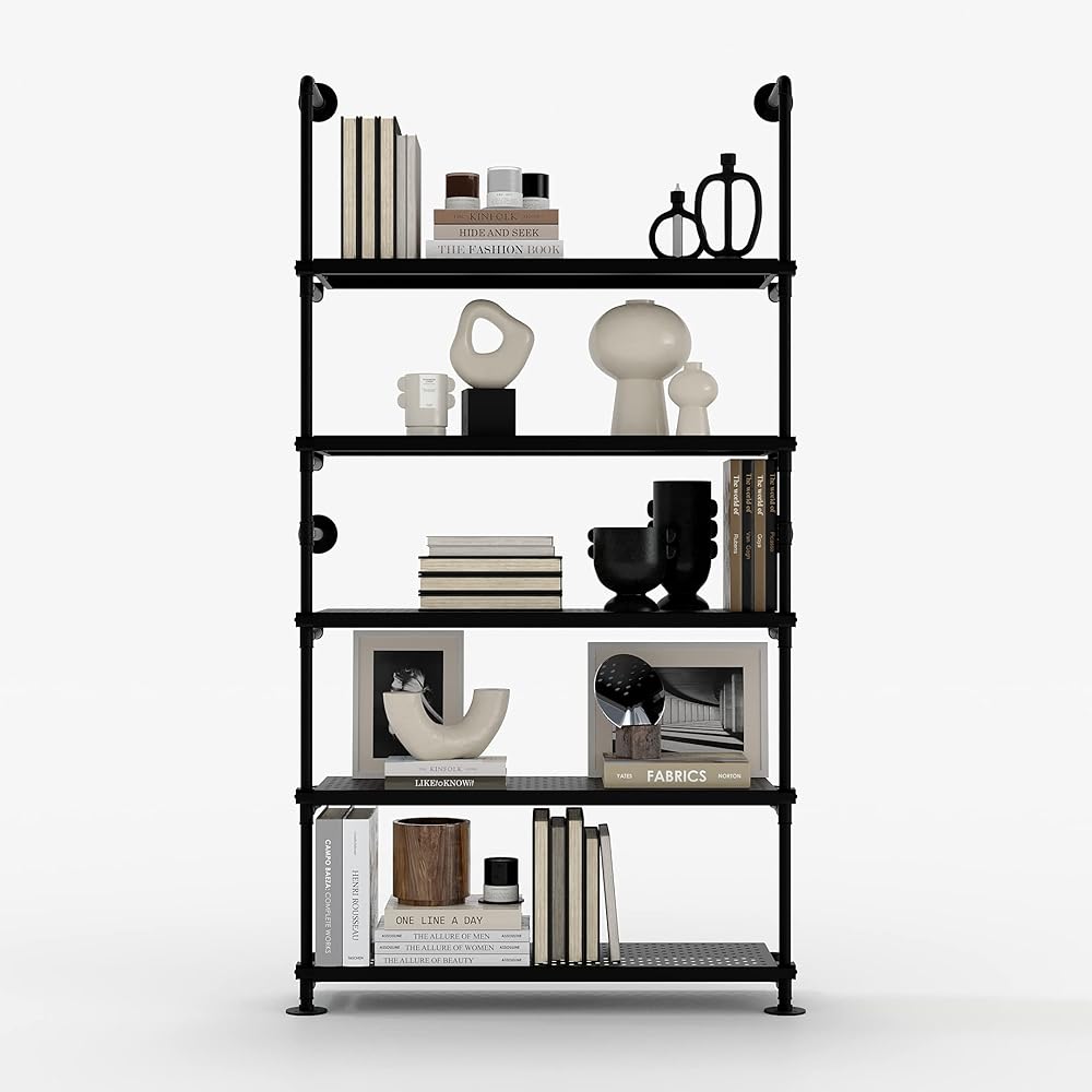 pamo appendiabiti industriale con ripiano in metallo - LENNE - ripiano per cabina armadio a parete I appendiabiti in tubi neri robusti per il montaggio a parete in tubi d'acqua