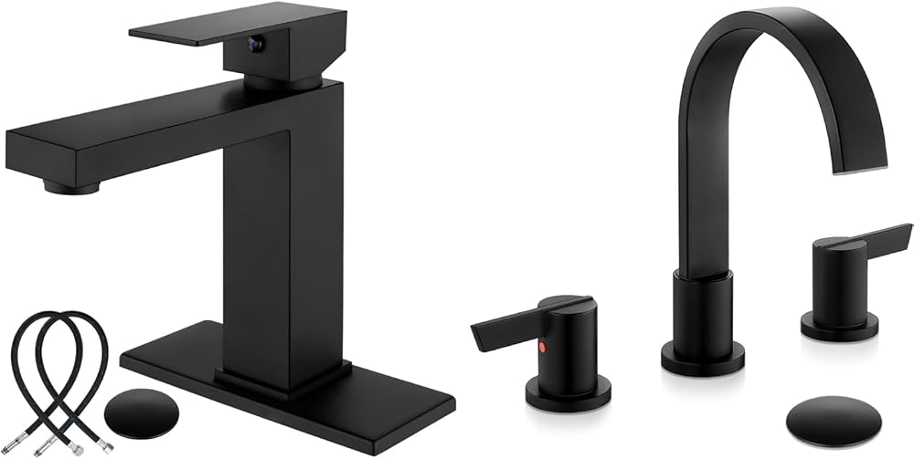 Midanya Matte Black Waterfall Bathroom Sink Faucet for 1 or 3 Hole with Matte Black 8 inch Widespread Bathroom Sink Faucet Waterfall 3 Holes 2 Handles Bathroom Faucet