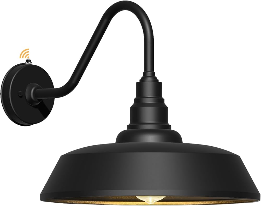 21 Inch Large Gooseneck Barn Light Outdoor, Exterior Black Barn Light with Dusk to Dawn Sensor Waterproof and Rust-Resistant Wall Light for Farmhouse, Porch, Patio, Gooseneck Lighting…