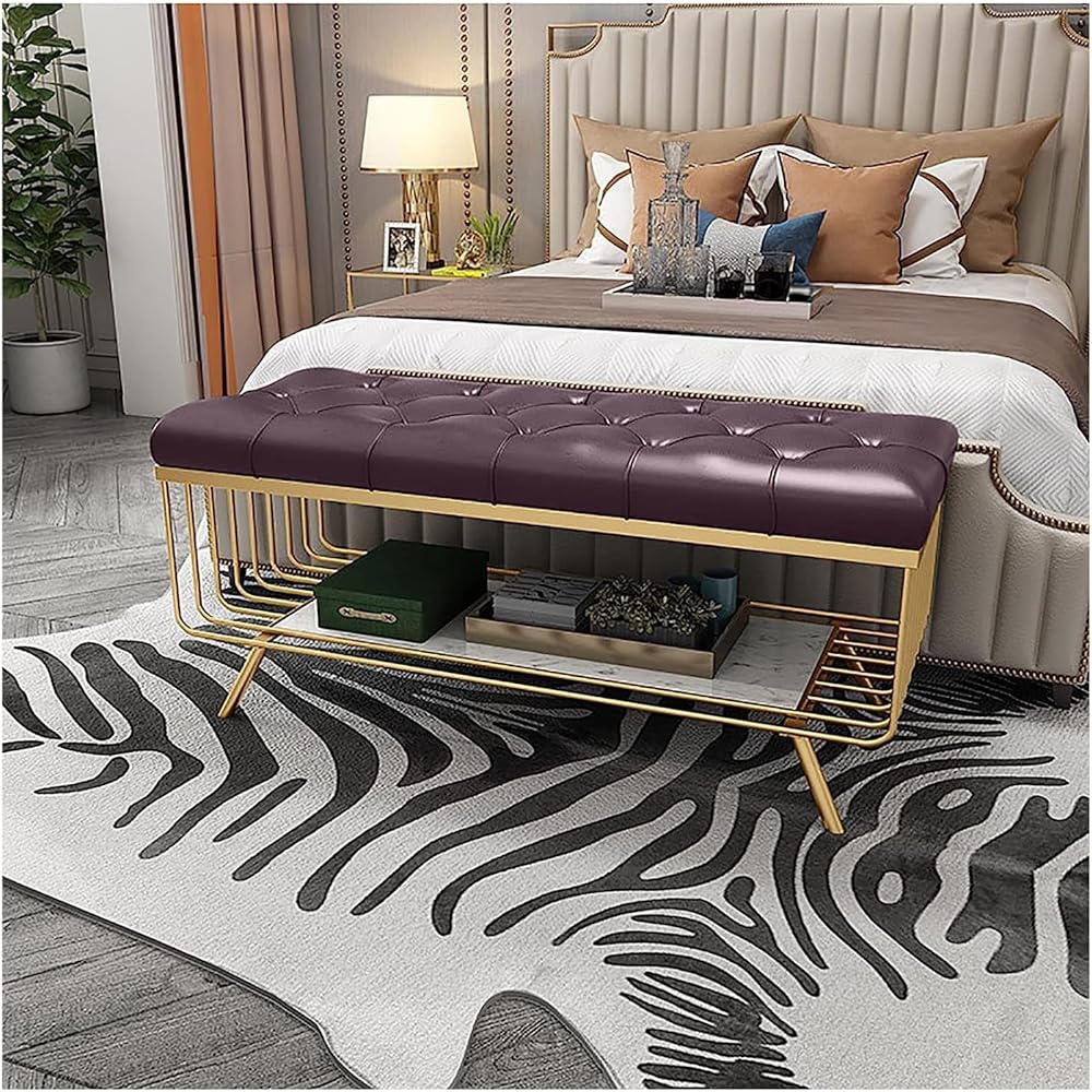 Shoe Storage Bench Entryway Hallway Furniture, PU Entryway Shoe Bench Rack, 2-Tier Shoe Organizer Storage Shelf, Industrial Shoes Rack with Metal Frame for Hallway Living Room(D,80*35*45CM)