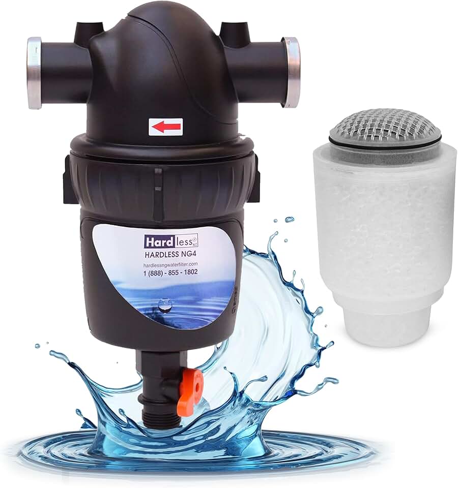 Hardless NG4 Whole House Water Filter with Extra NG4 Replacement Cartridge - Salt-Free Water Softener Alternative, 3/4