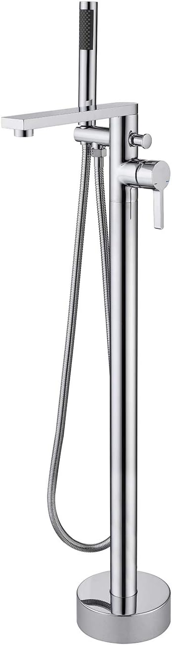 Freestanding Bathtub Faucet Tub Filler Chrome Floor Mount Brass Single Handle Bathroom Faucets with Hand Shower