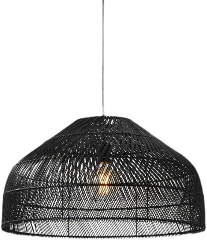 Large Black Wicker Pendant Light Fixtures Woven Rattan Chandelier Mid Century Ceiling Hanging Lamp White Boho Coastal Bamboo Chandelier for Nursery Dining Room Kitchen Island Foyer