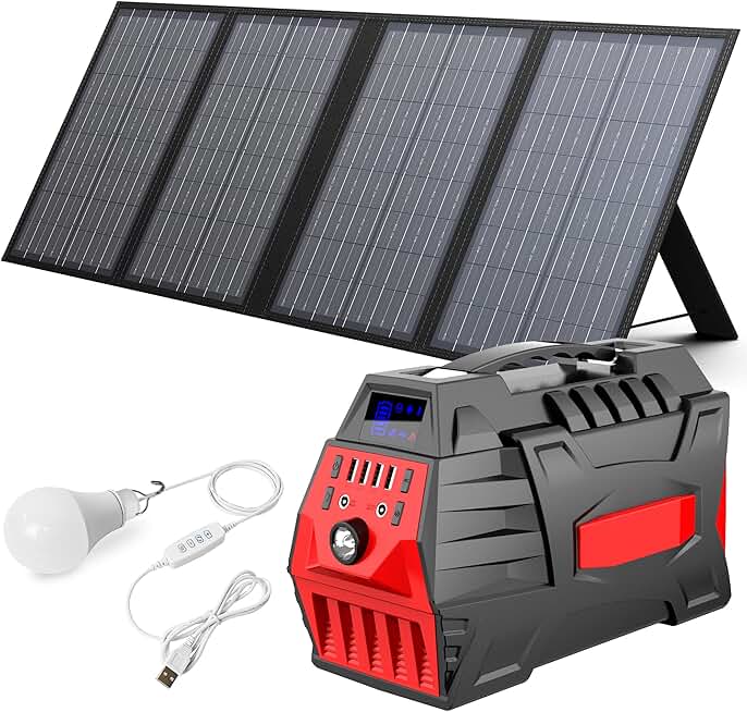 ApowKing Solar Generator 296Wh, 500W Portable Solar Power Station Backup Battery with 60W Solar Panel and 5W LED Light for Camping, Home Emergency, Traveling, Outdoors, RV, Off-Grid
